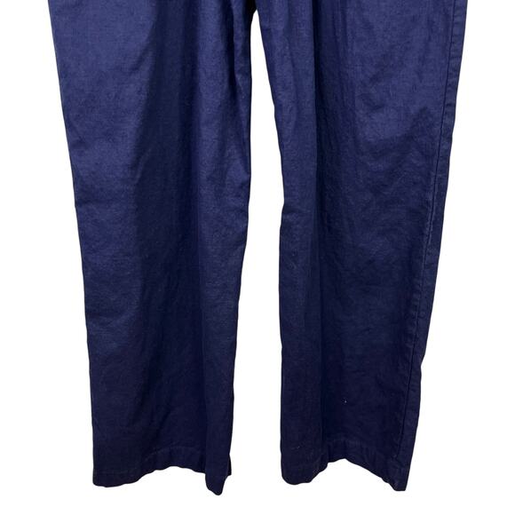 Urban Outfitters Hattie High Neck Linen Jumpsuit Navy 10 Pockets Stretch - Picture 15 of 16